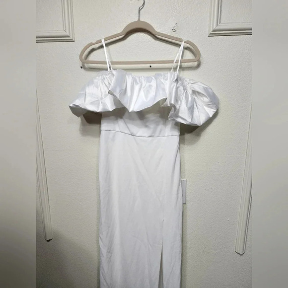 Lulu's Sincerely Passionate White Ruffled Off-the-Shoulder Maxi Dress S Wedding - Picture 7 of 13